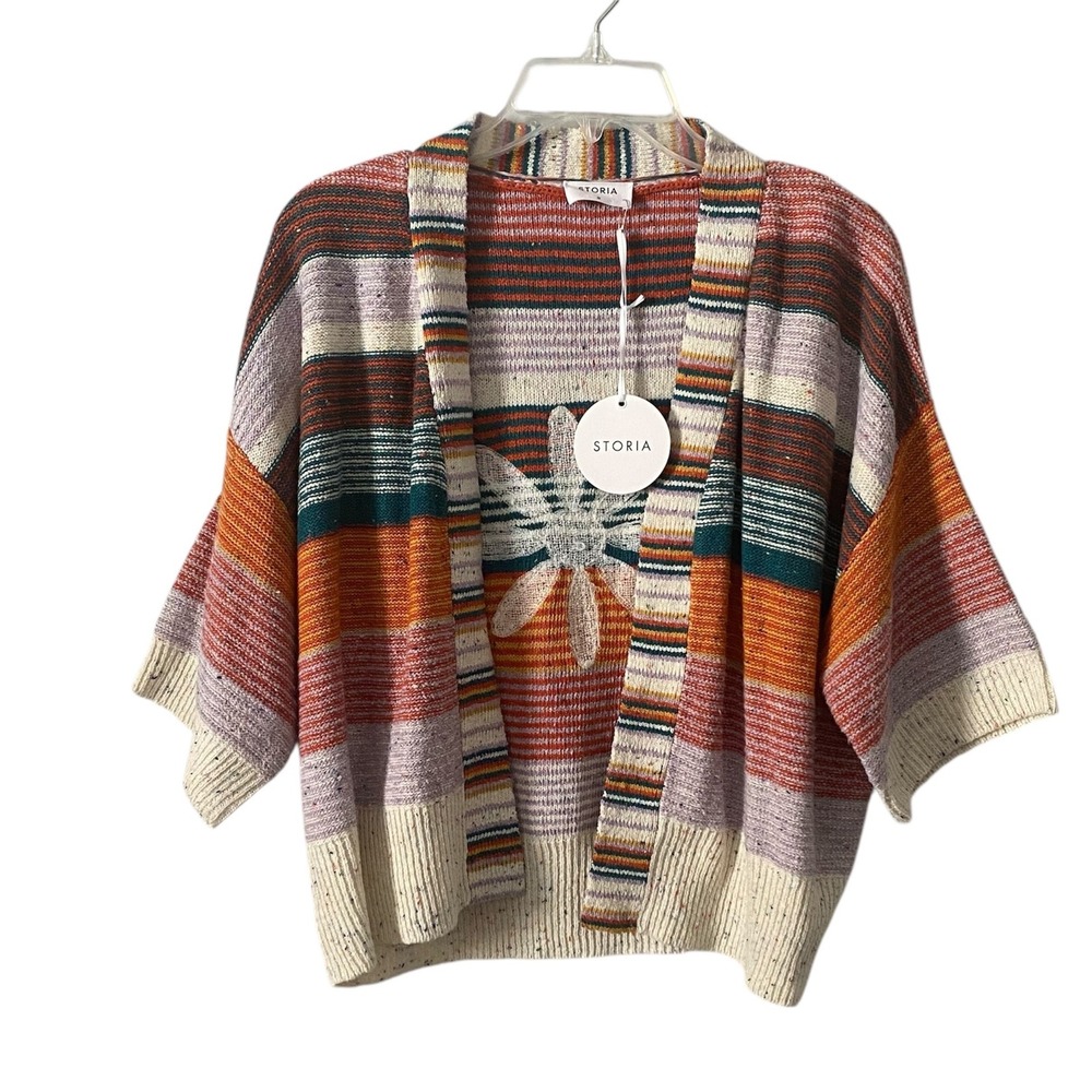 STORIA Anthropologie Women Striped‎ Cardigan Sweater Size Sm Daisy Boho